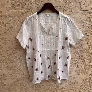 Orvis White Embroidered Cotton Pintuck Blouse Women’s Large